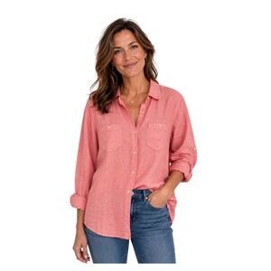 Tommy Bahama Womens Coral Orange 100% Linen Long Sleeve Button Down Shirt M